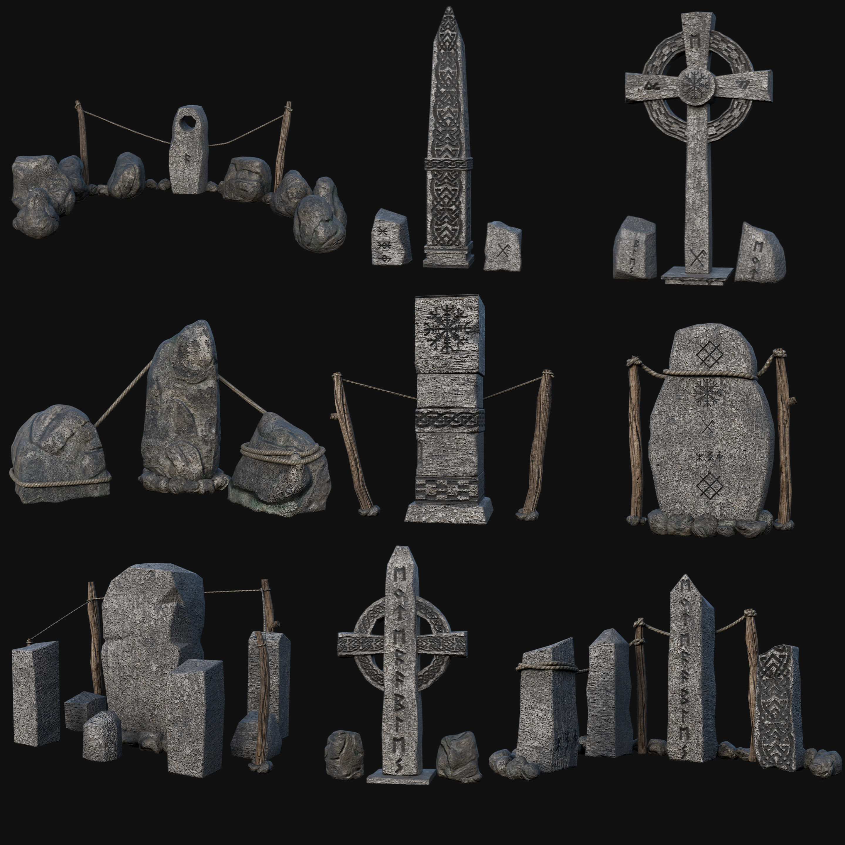 VIKING NORSE ROCK STONE STRUCTURES TOTEMS SYMBOL COLLECTION AAA Low-poly 3D model_55