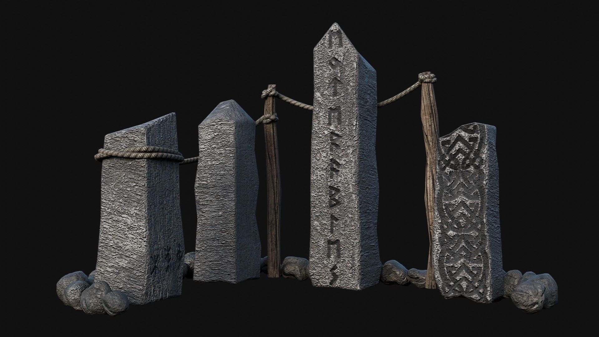 VIKING NORSE ROCK STONE STRUCTURES TOTEMS SYMBOL COLLECTION AAA Low-poly 3D model_31