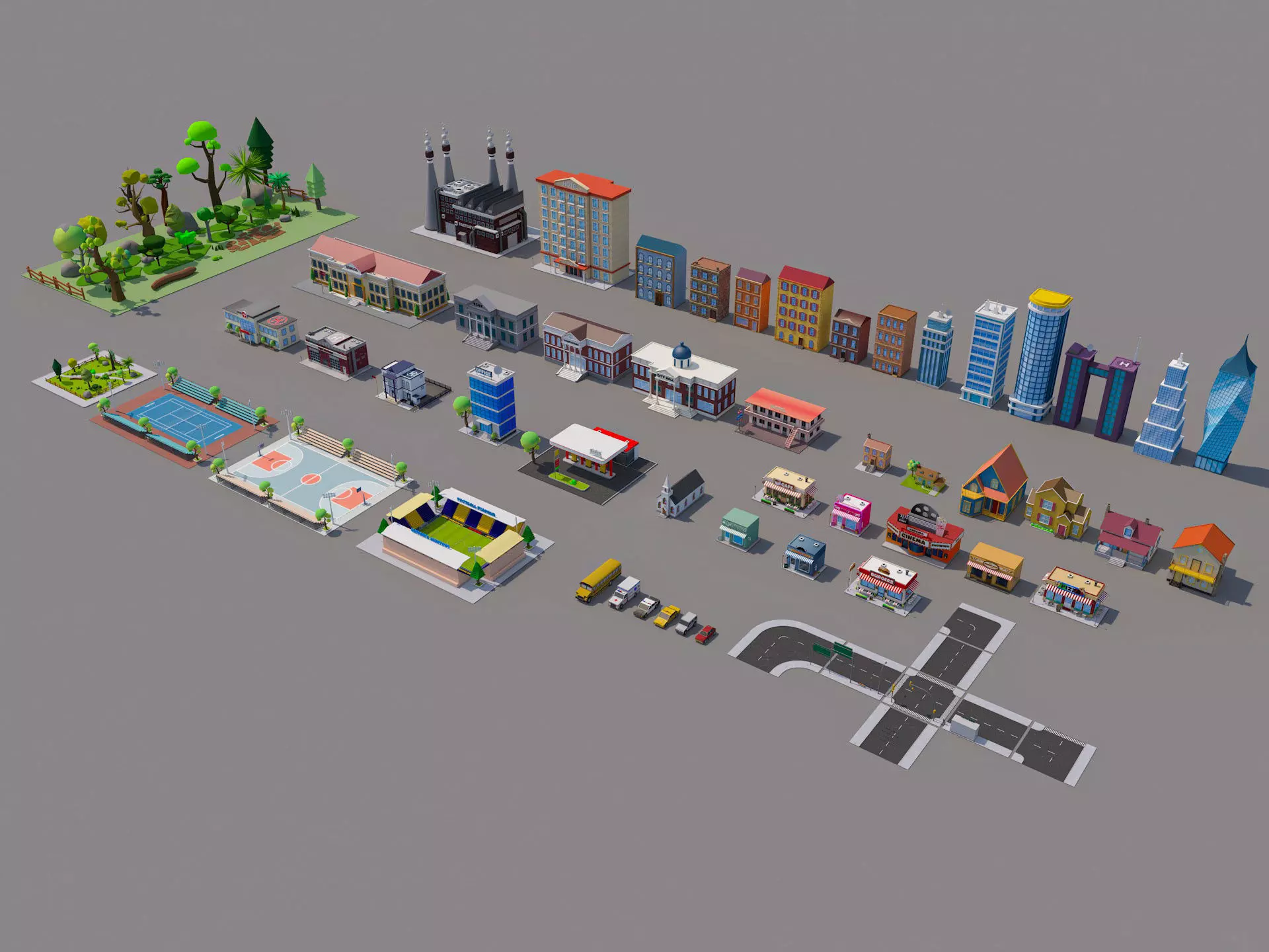 Cartoon City Pack Low-poly 3D model_0
