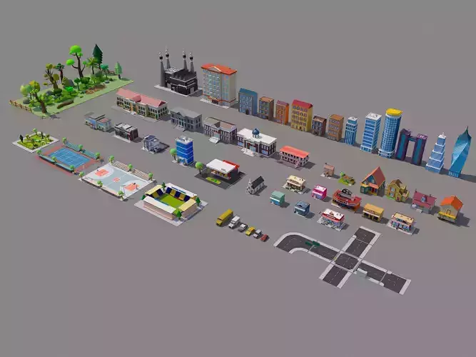 Cartoon City Pack Low-poly 3D model