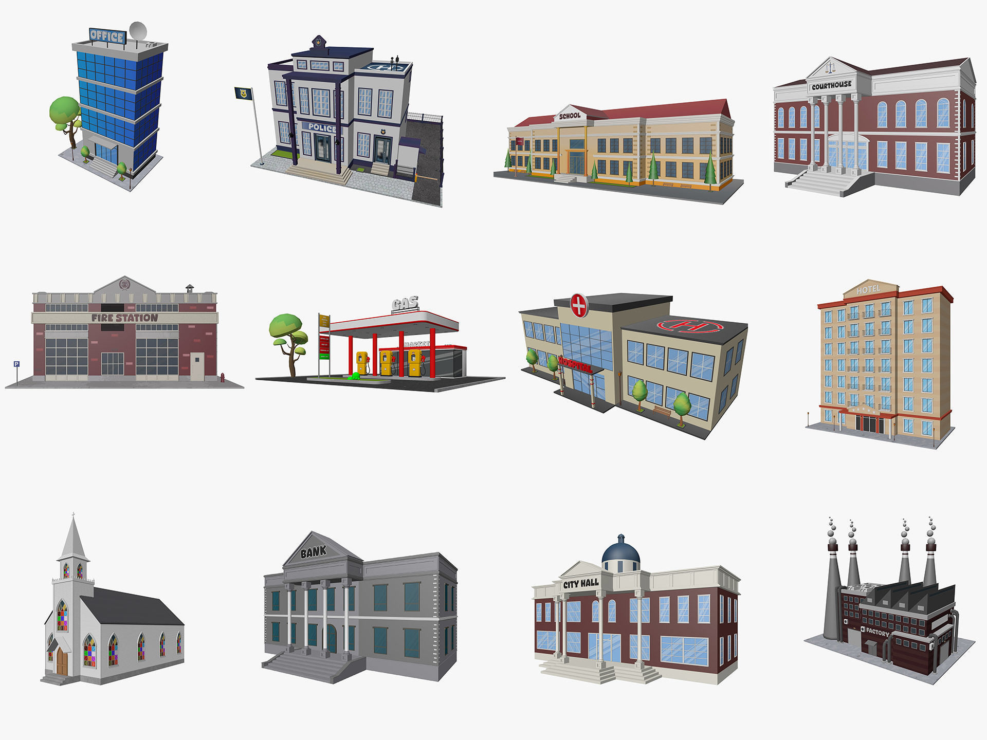 Cartoon City Pack Low-poly 3D model_6