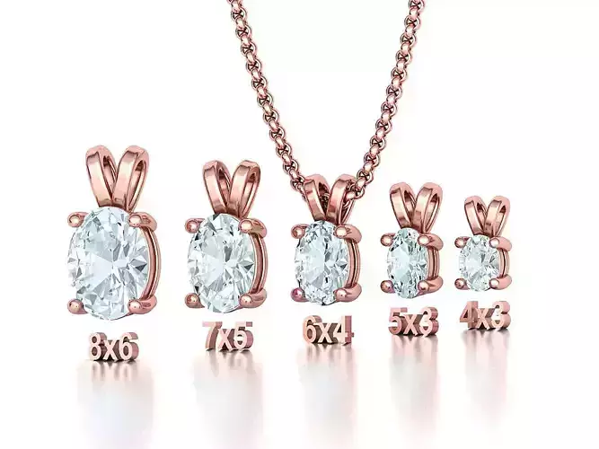 Oval Solitaire Pendants 8x6 7x5 6x4 5x3 4x3 Gems Necklaces 3D print model