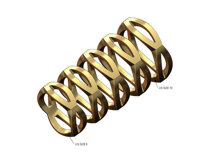Open rounded face carved sides square ring US sizes 6to10 3D print model
