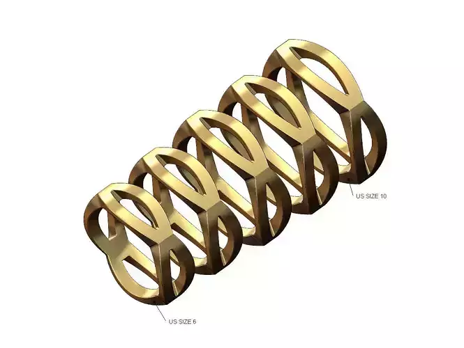 Open rounded face carved sides square ring US sizes 6to10 3D print model