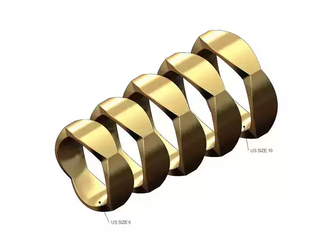 Simple rounded face carved sides square ring US sizes 6to10 3D print model