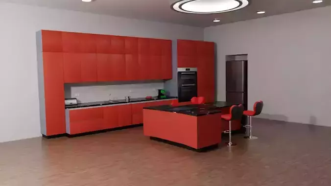 Kitchen with picture cabinet doors