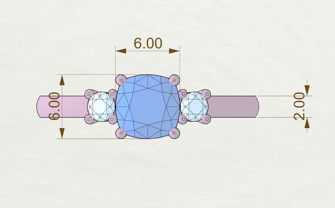 Cushion engagement ring 3D print model_6
