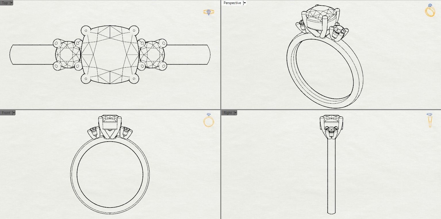 Cushion engagement ring 3D print model_26