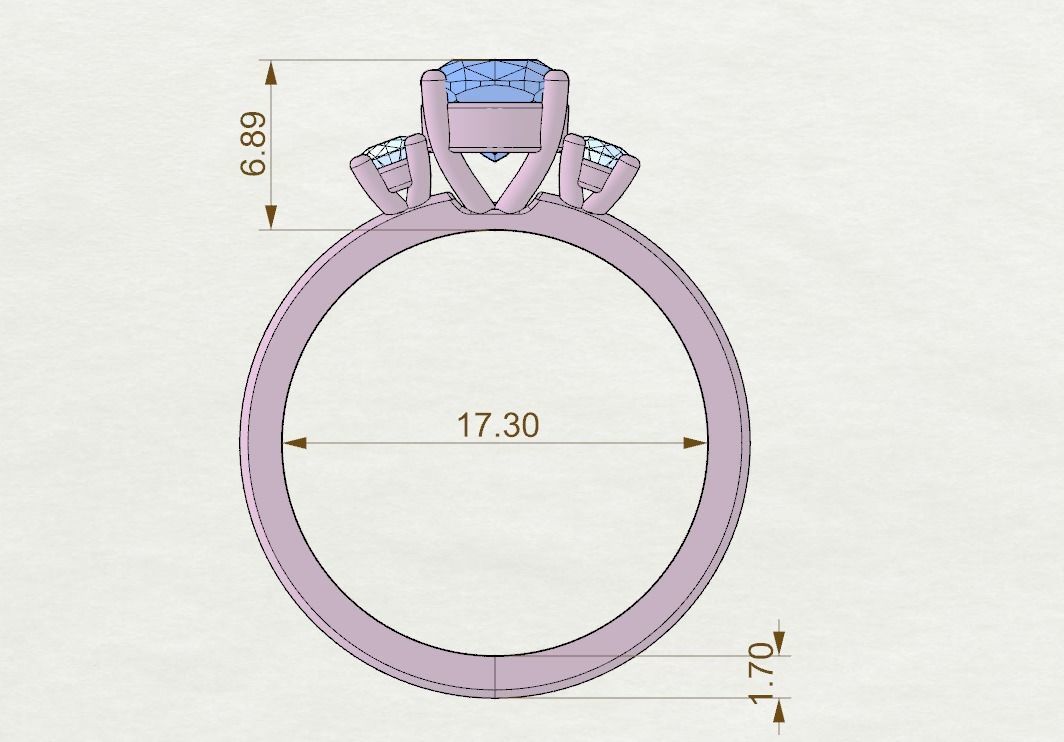 Cushion engagement ring 3D print model_5
