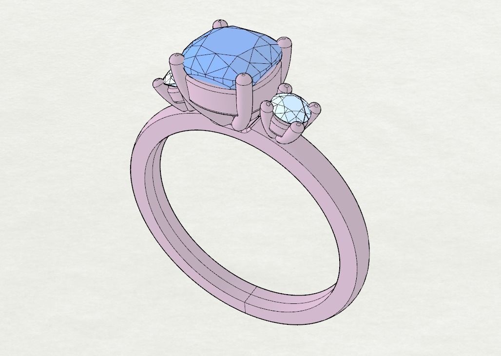 Cushion engagement ring 3D print model_10