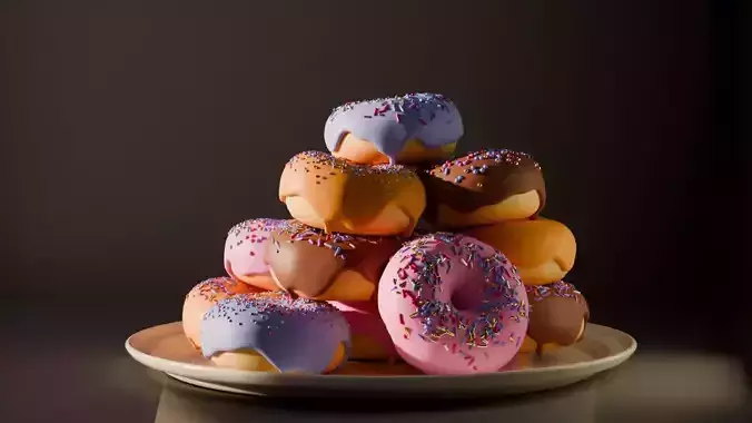 Donuts with Colorful and Gold Sprinkles on Plate 