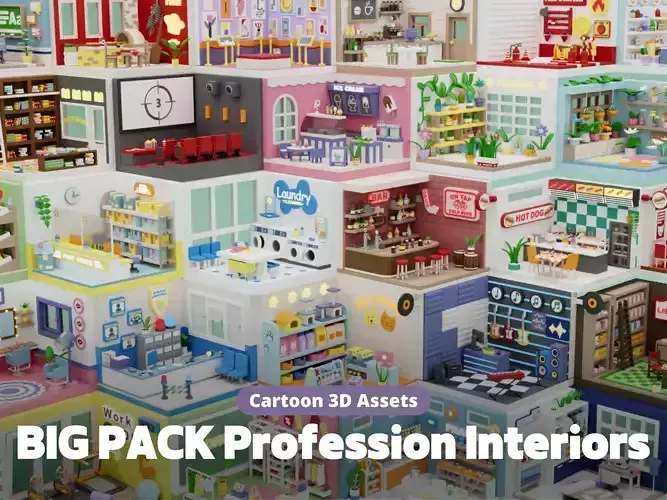 BIG PACK Cozy Cartoon Profession Rooms Interiors