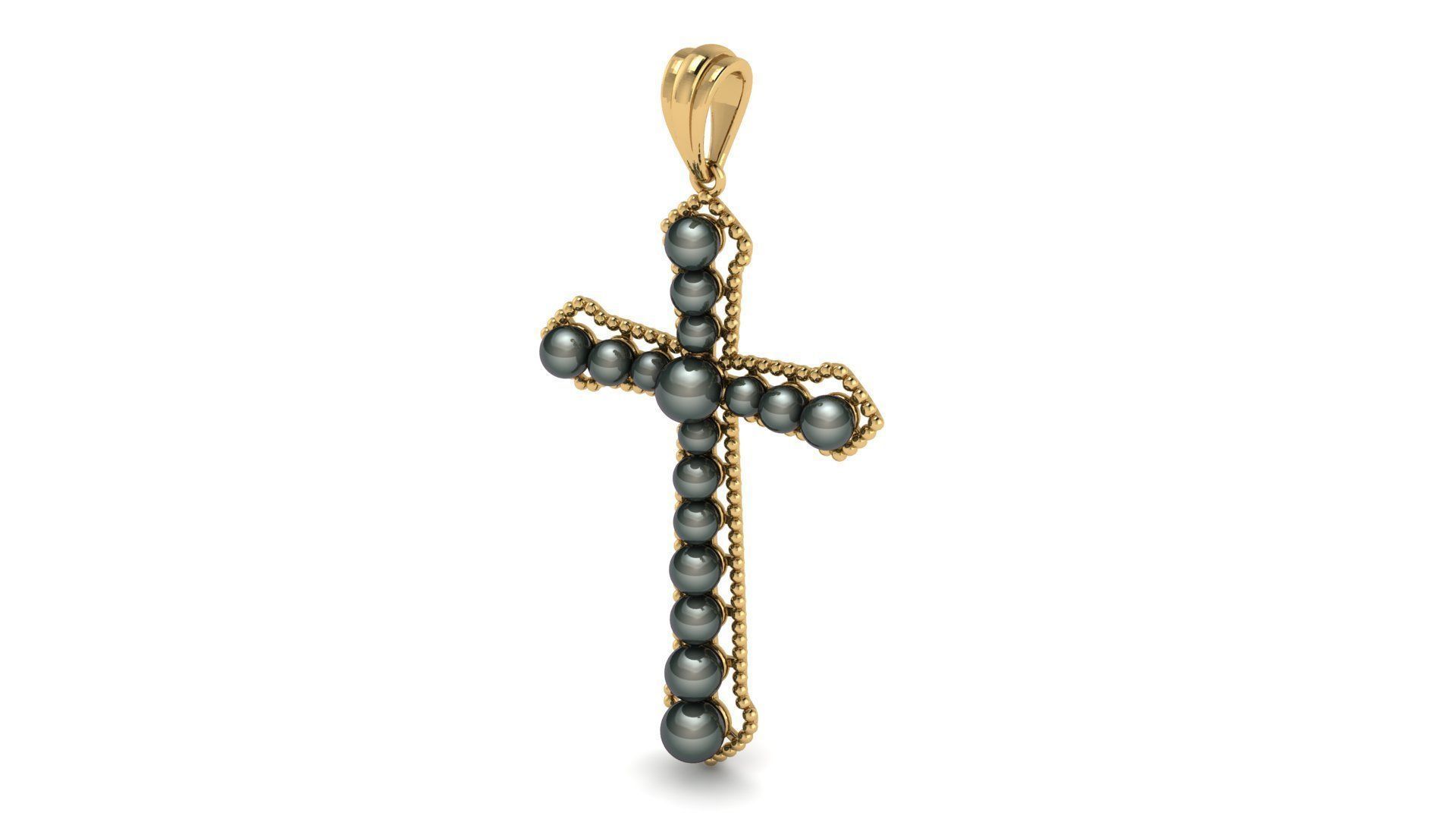 Jesus Cross Pendant with Pearl 48x30 mm 3D print model_1