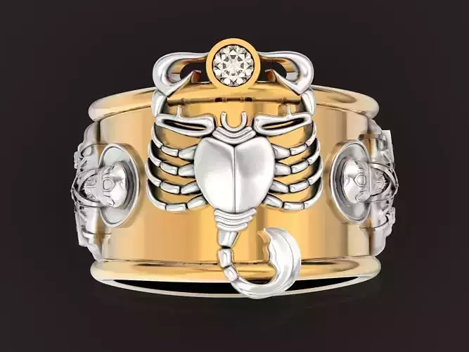 mens signet ring scorpion and overlay of St Nicholas 1294 3D print model