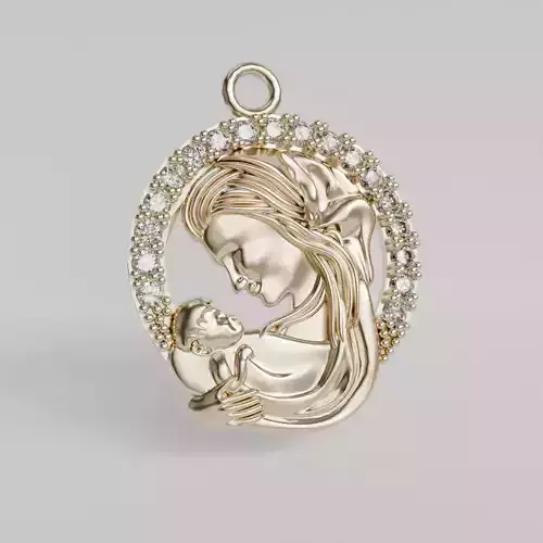Gold mother and baby pendant