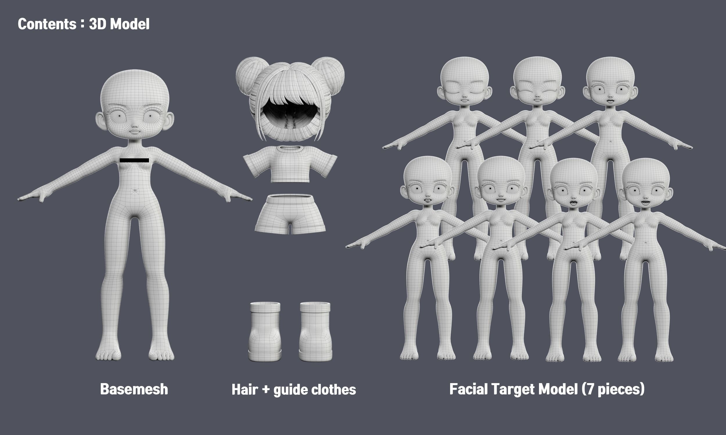 Elia Basemesh wtih Facial Expressions 3D model_4