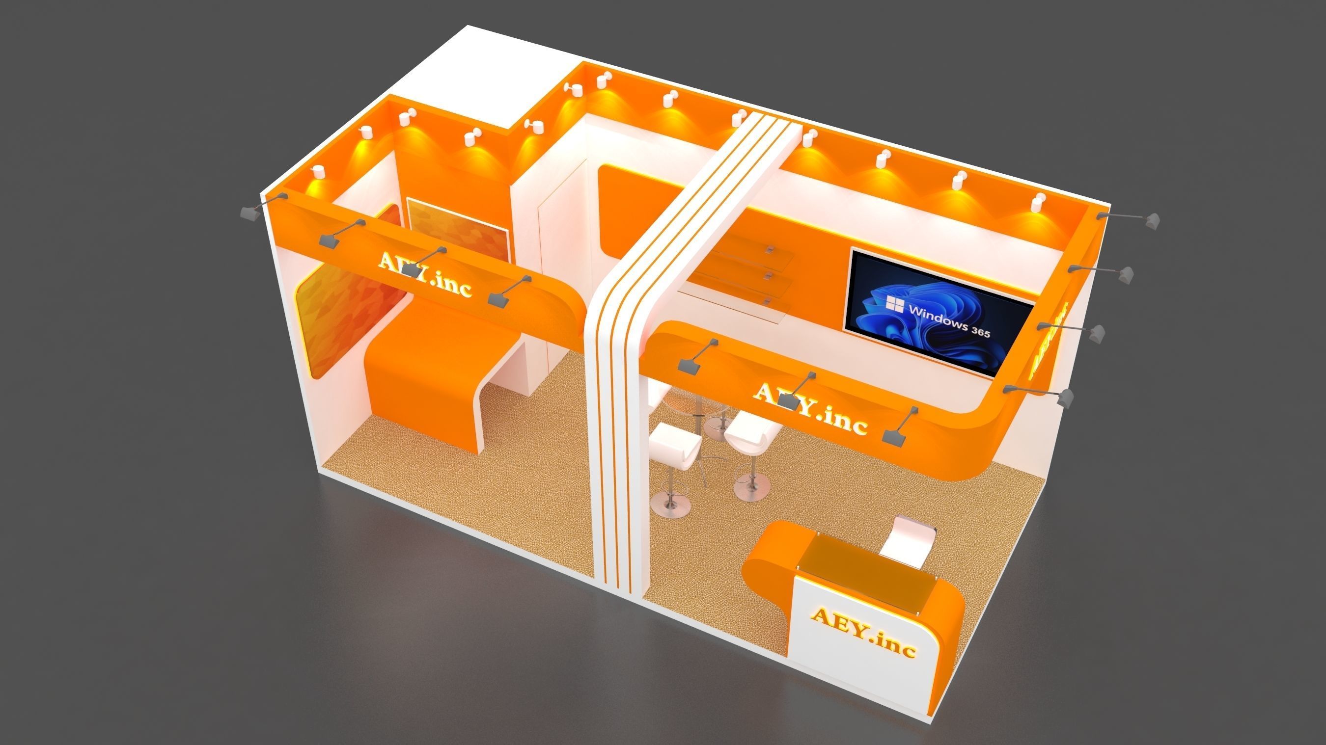 Exhibition Stand 3 meter x 6 meter 2 side open 3D model_4