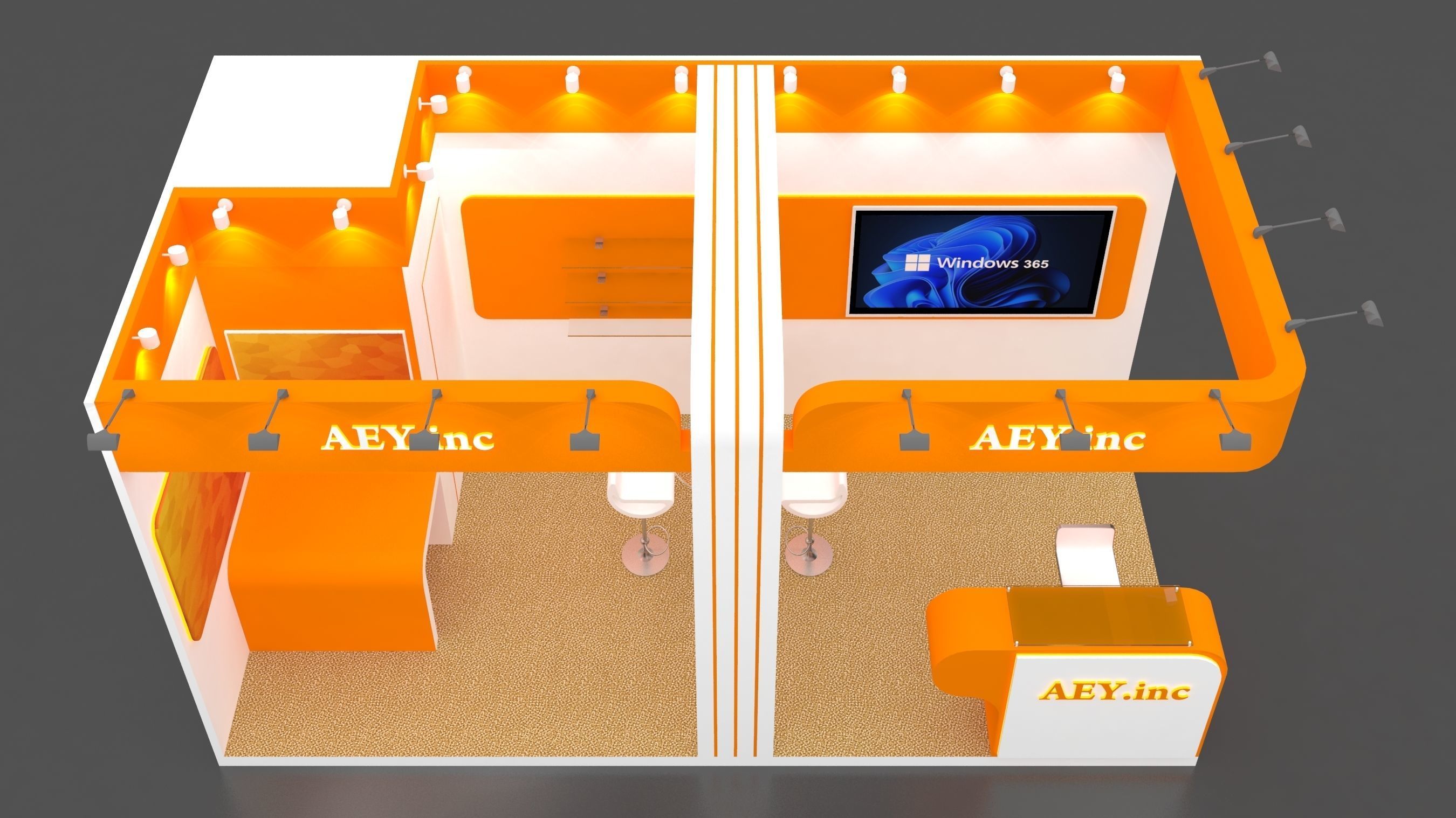 Exhibition Stand 3 meter x 6 meter 2 side open 3D model_1