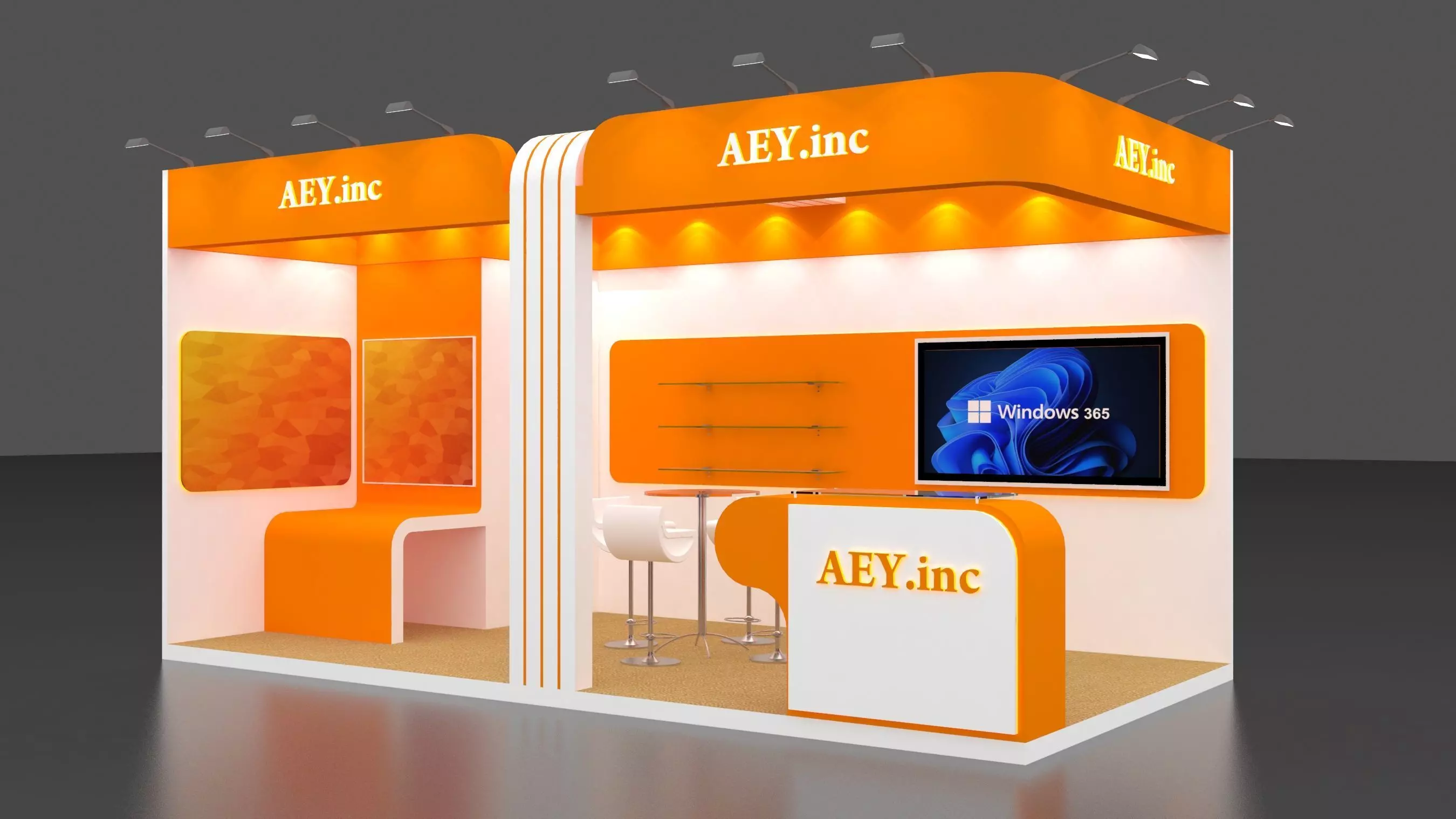 Exhibition Stand 3 meter x 6 meter 2 side open 3D model_0