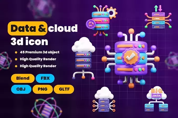 Data and Cloud server 3d Illustration  Icon Pack