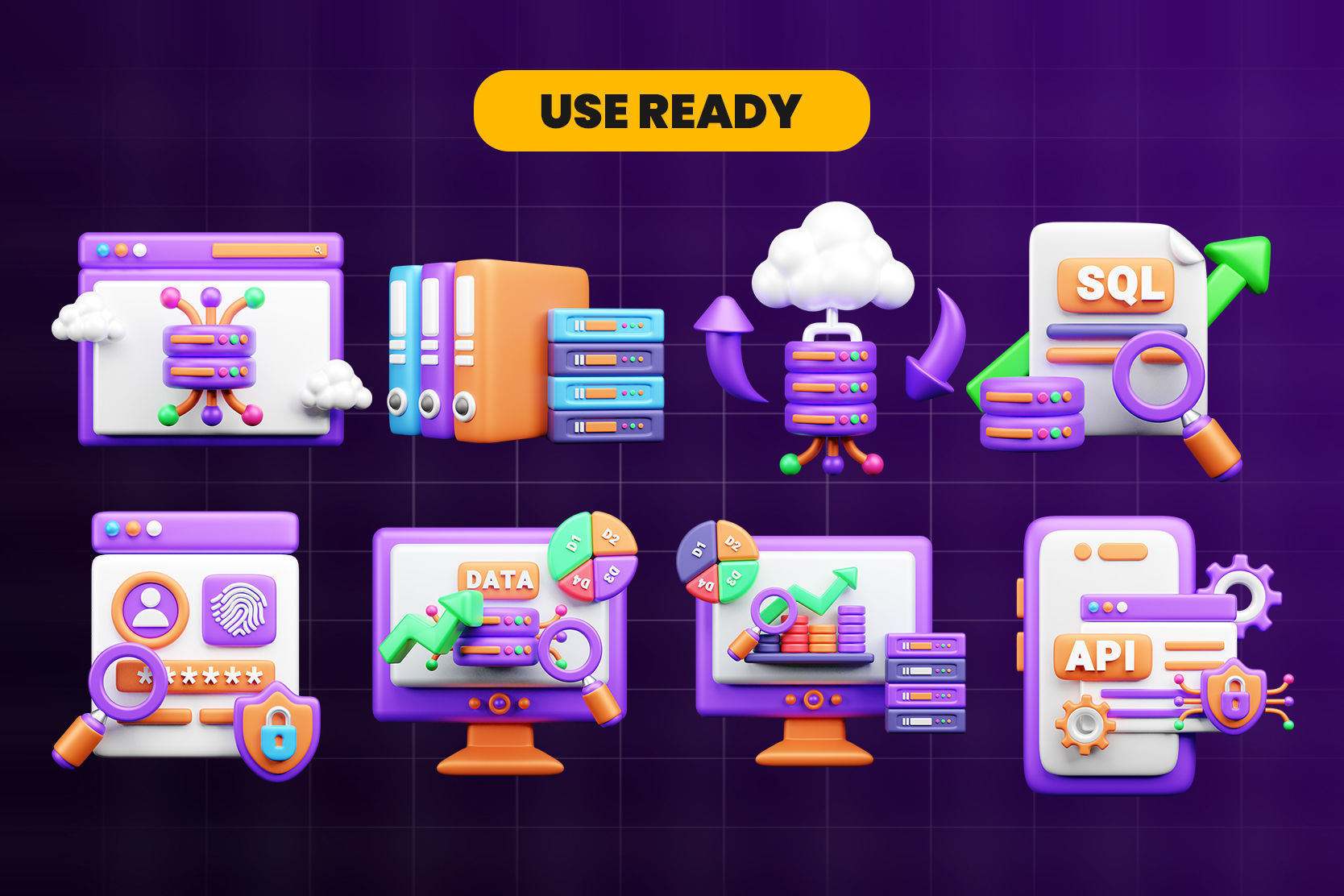 Data and Cloud server 3d Illustration  Icon Pack 3D model_2