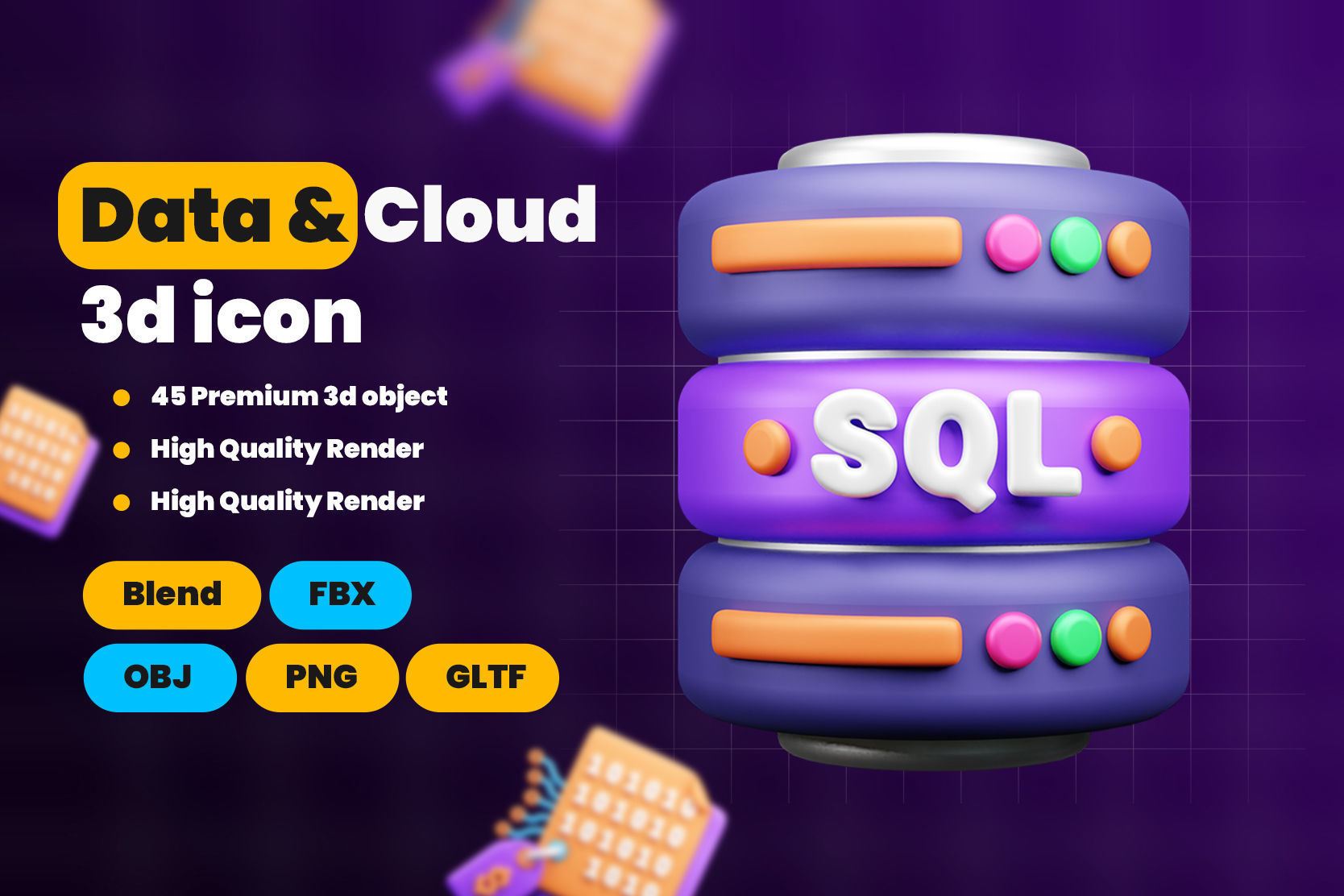 Data and Cloud server 3d Illustration  Icon Pack 3D model_1