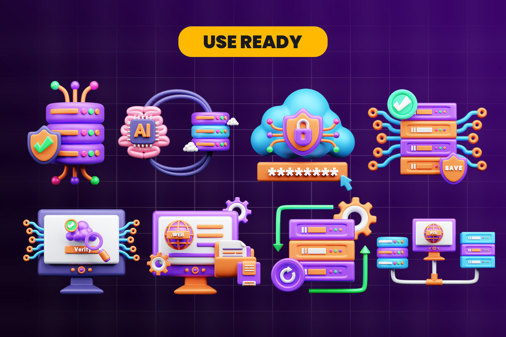 Data and Cloud server 3d Illustration  Icon Pack 3D model_3