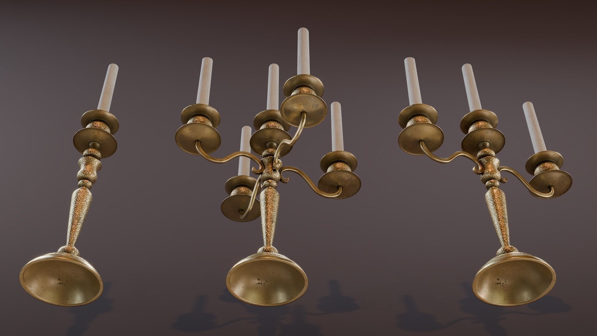Brass Candle Holders Low-poly 3D model_6