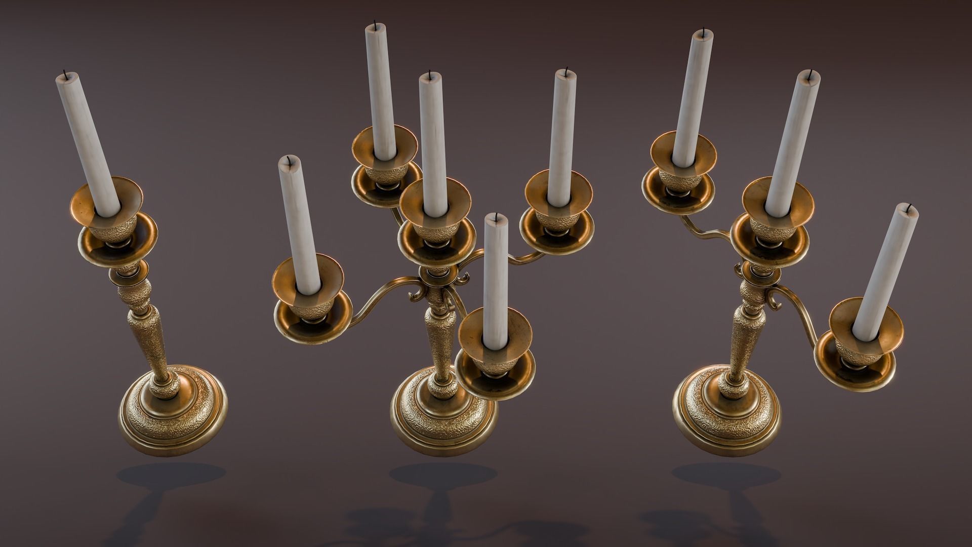 Brass Candle Holders Low-poly 3D model_7