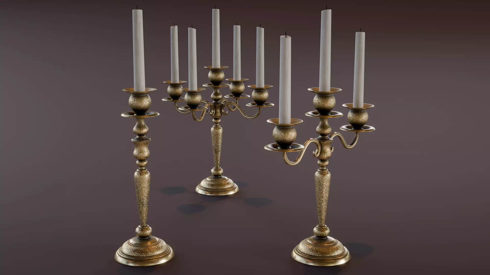 Brass Candle Holders Low-poly 3D model_0