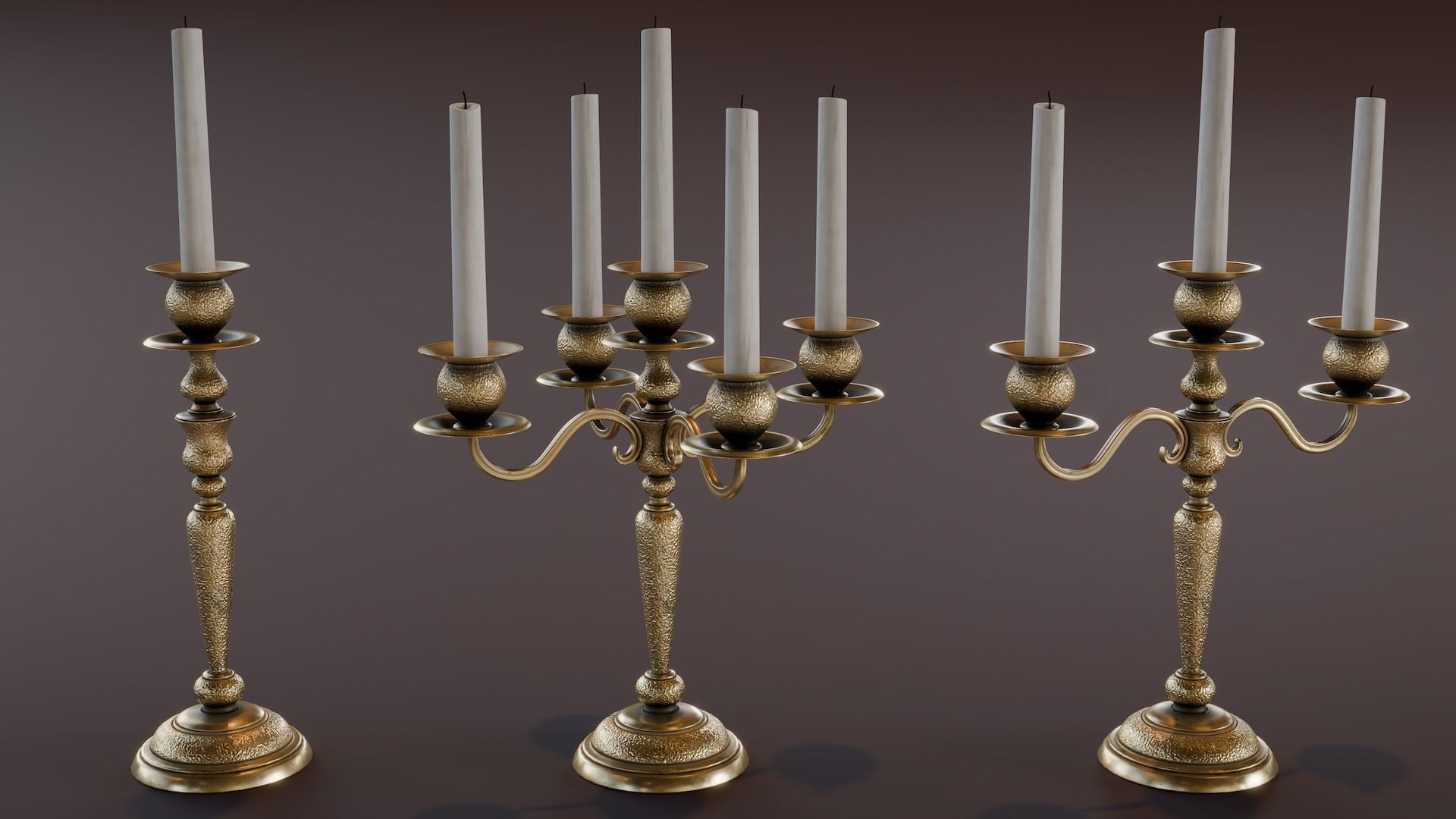 Brass Candle Holders Low-poly 3D model_2