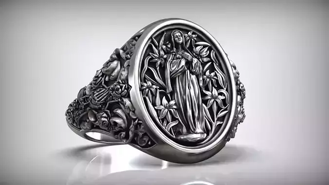 Saint Mariana of Jesus de Paredes Cross Lily Christian Ring 3D print model