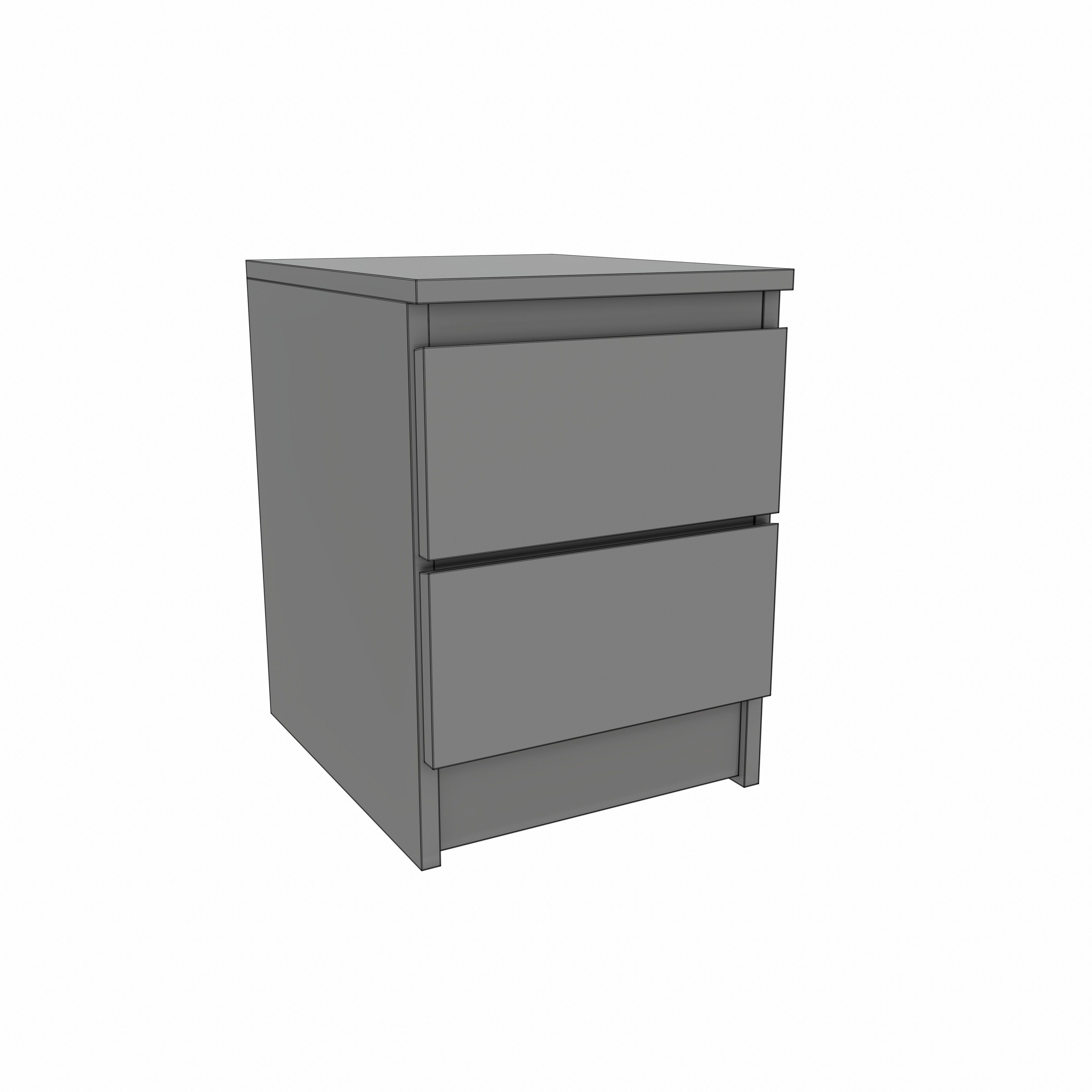 malm dresser grey 3D model IKEA 2-Drawer VR / AR / low-poly GLITTER-TULLE