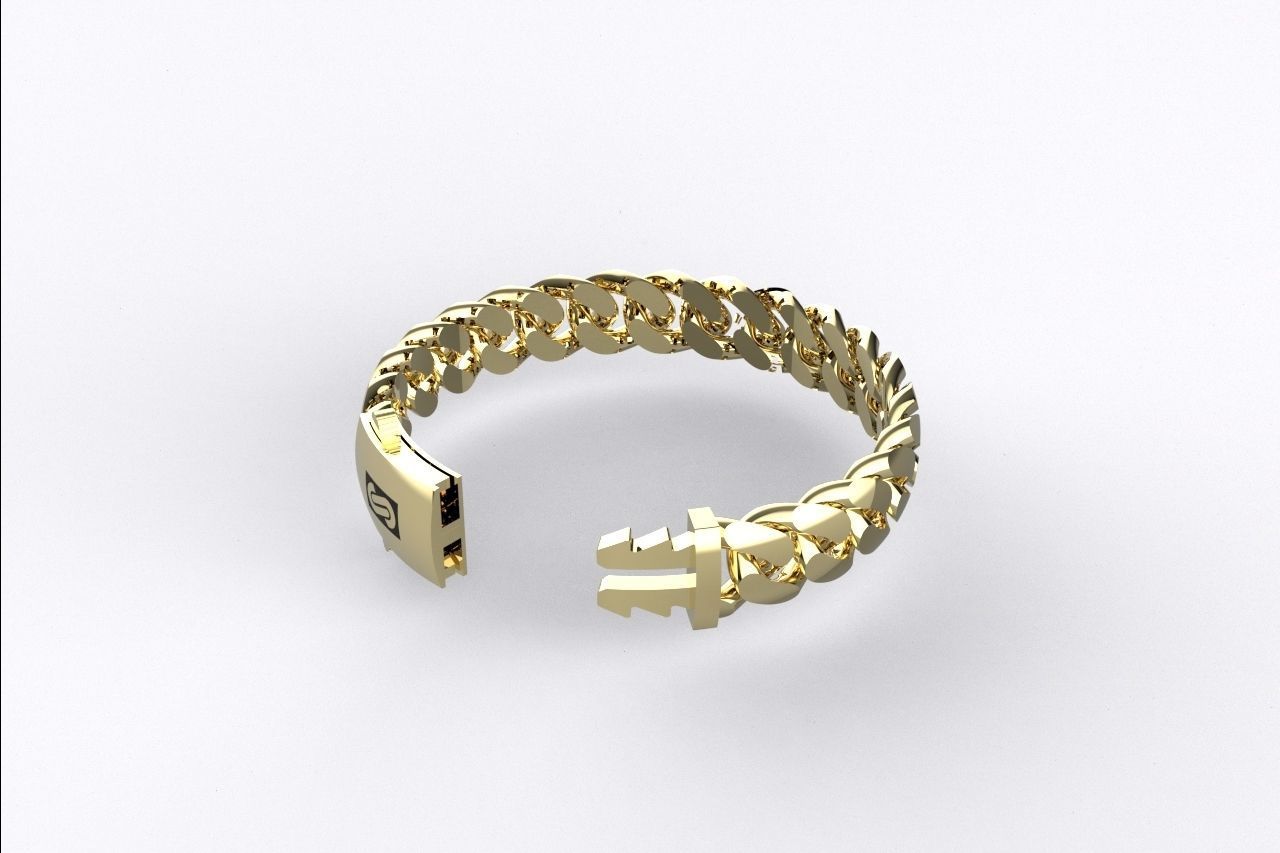 Monaco Hollow Cuban Link Bracelet 11mm 3D print model_1