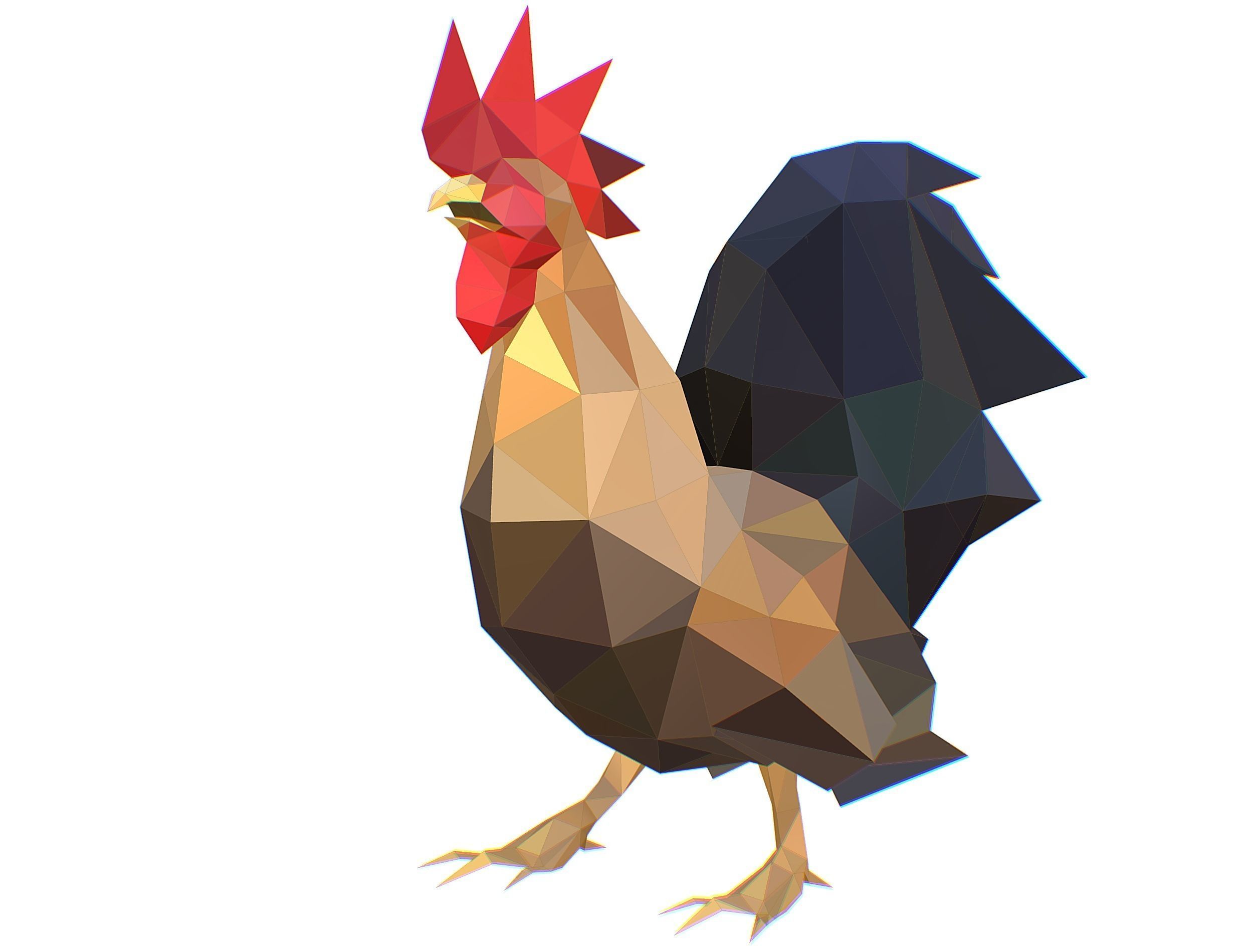 Animated Cock Lowpoly Art Style Low-poly 3D model_10