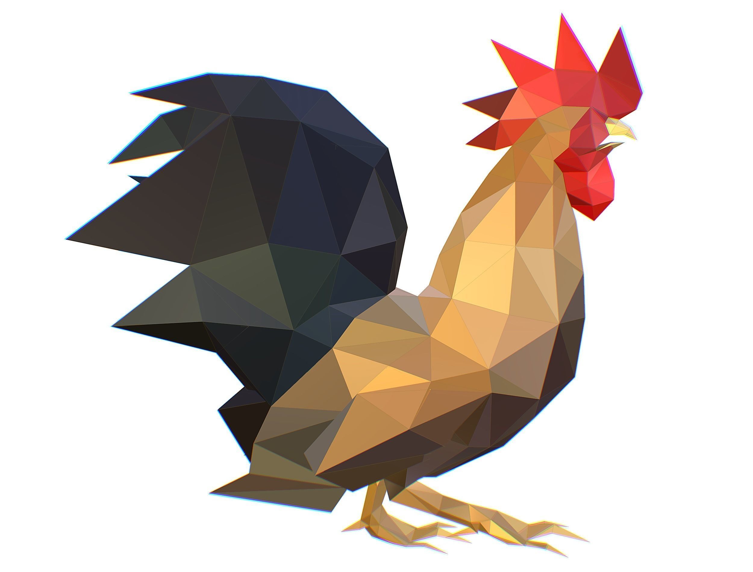 Animated Cock Lowpoly Art Style Low-poly 3D model_26