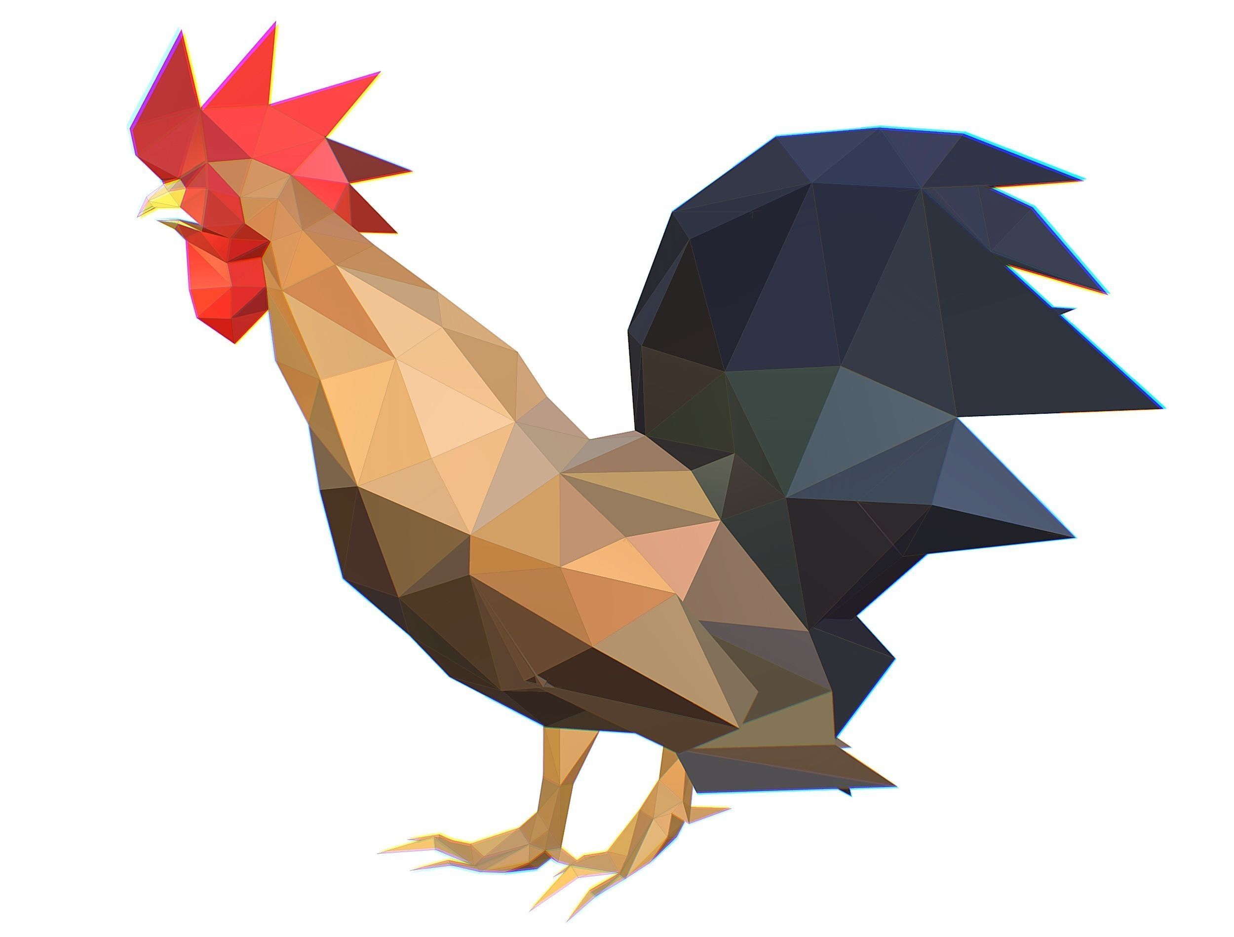 Animated Cock Lowpoly Art Style Low-poly 3D model_2