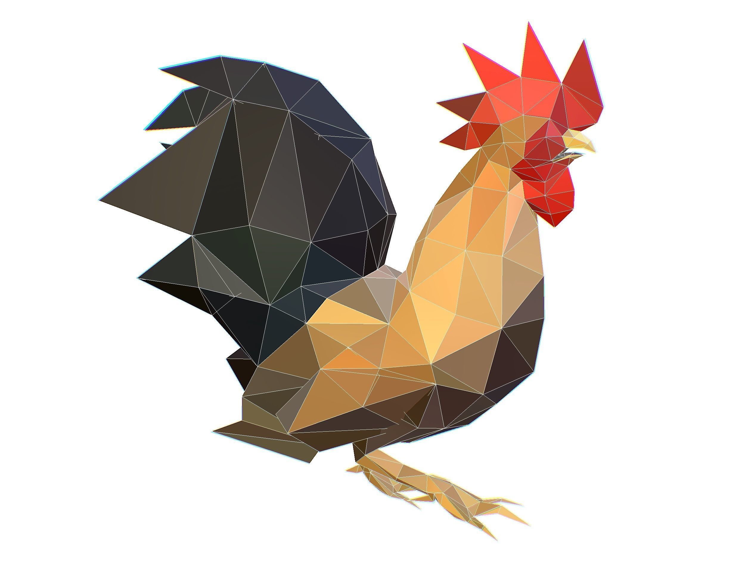Animated Cock Lowpoly Art Style Low-poly 3D model_32