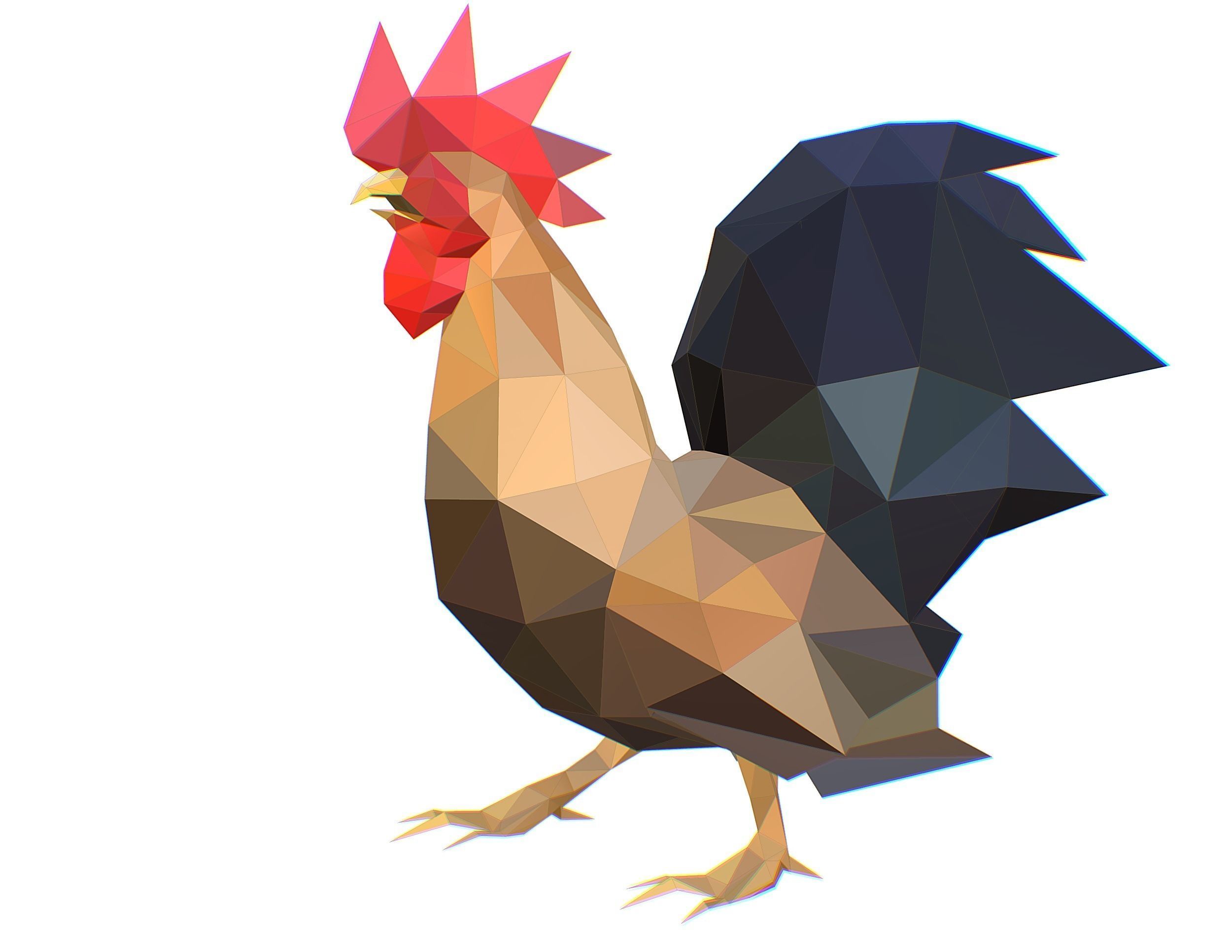 Animated Cock Lowpoly Art Style Low-poly 3D model_9
