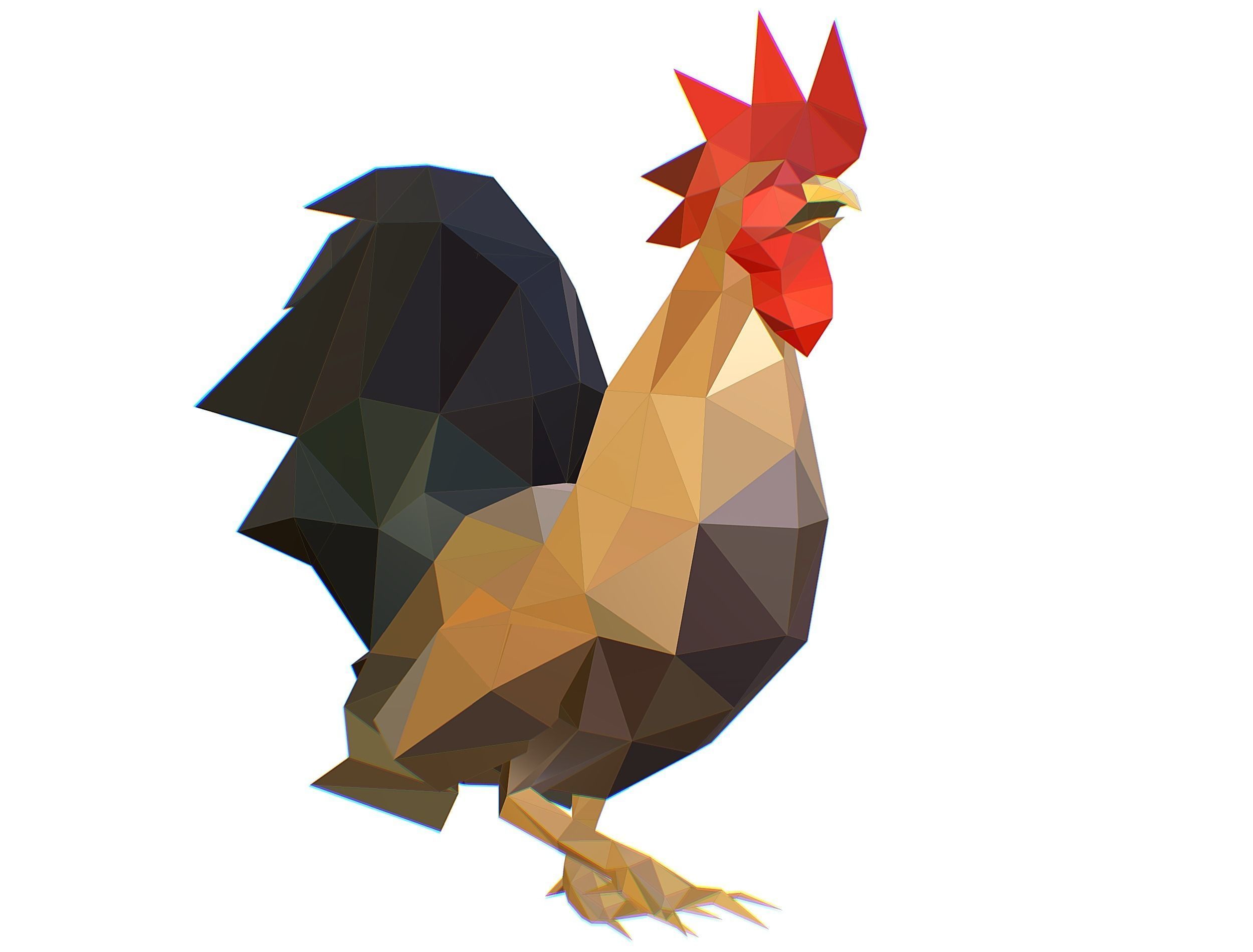 Animated Cock Lowpoly Art Style Low-poly 3D model_16