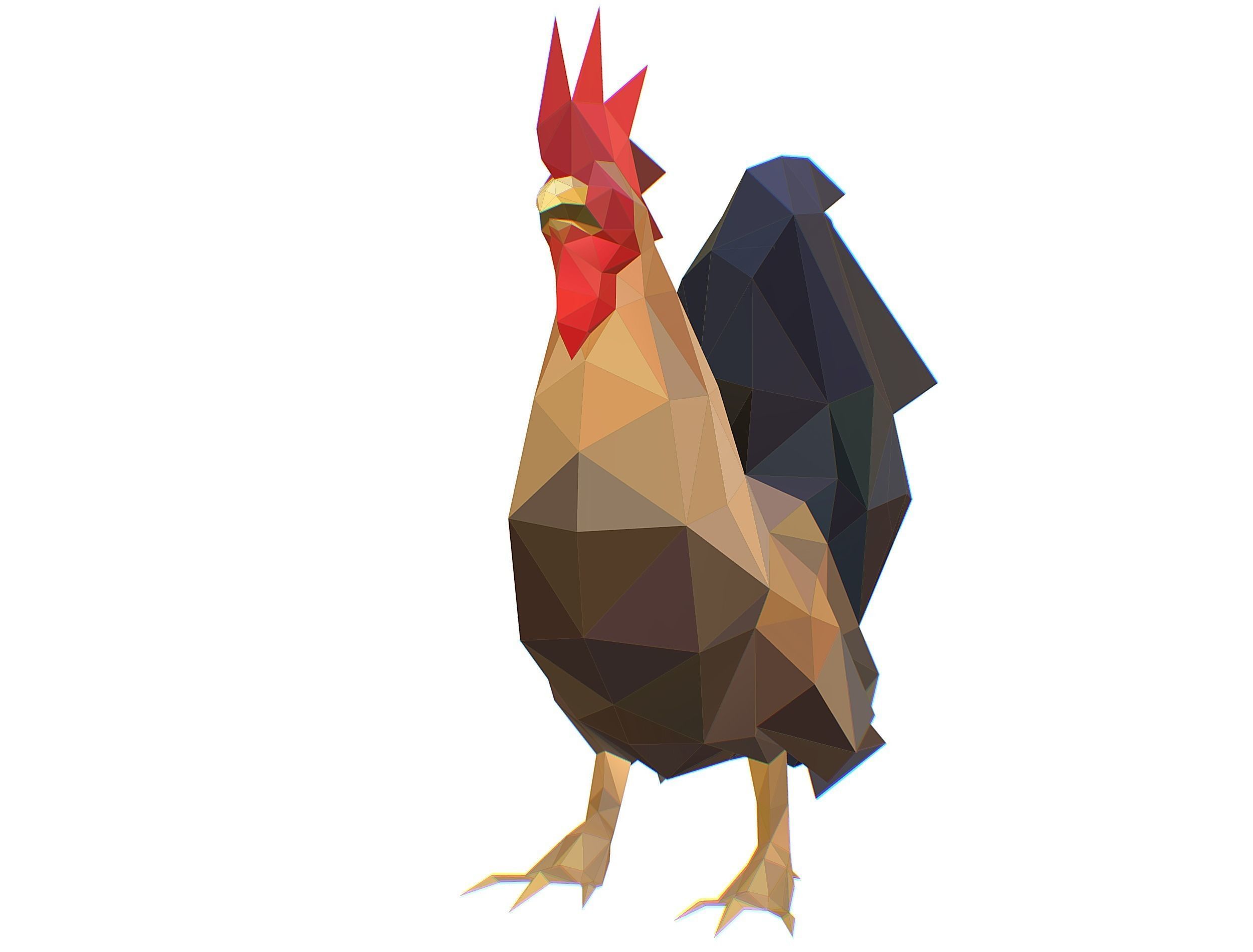 Animated Cock Lowpoly Art Style Low-poly 3D model_12