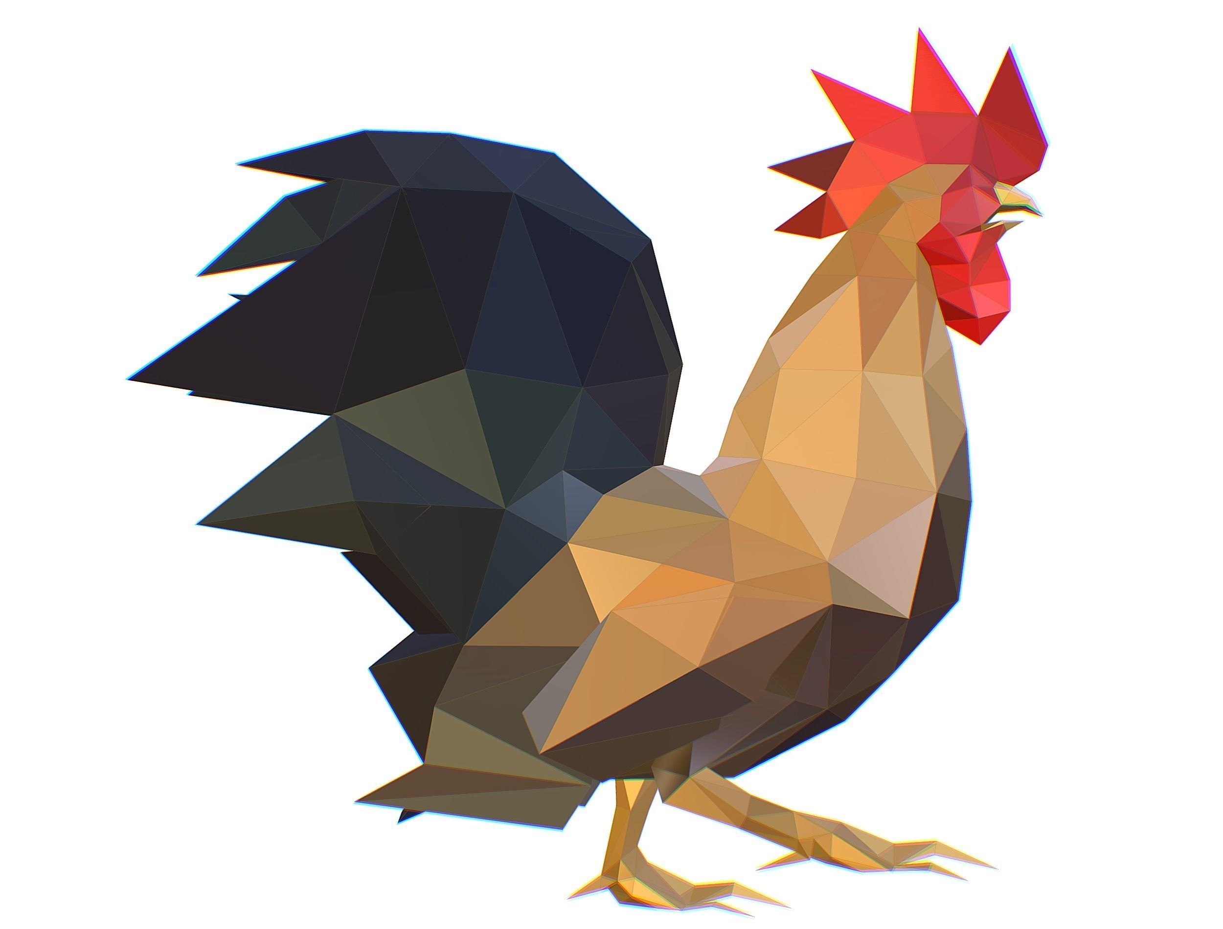 Animated Cock Lowpoly Art Style Low-poly 3D model_18