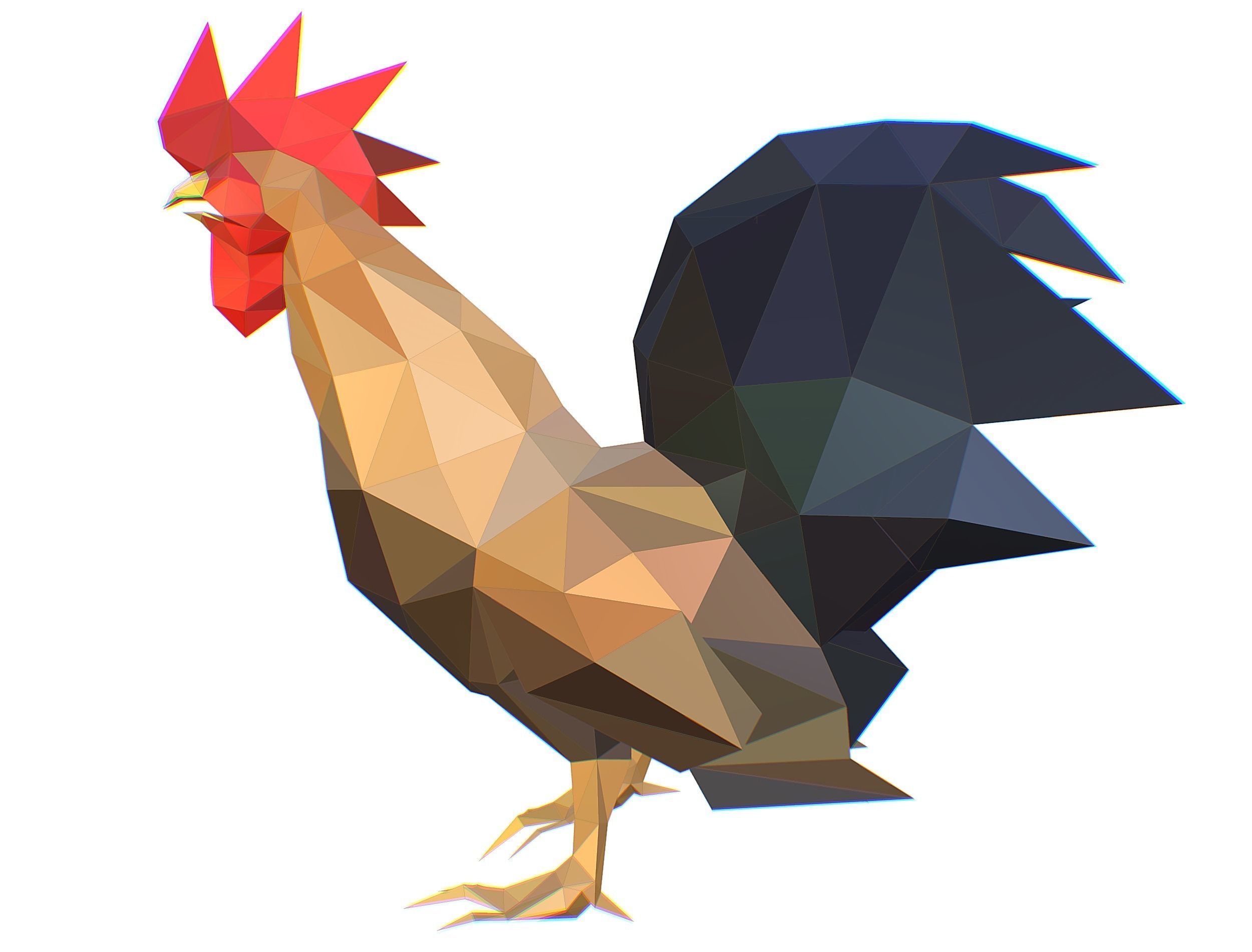 Animated Cock Lowpoly Art Style Low-poly 3D model_6