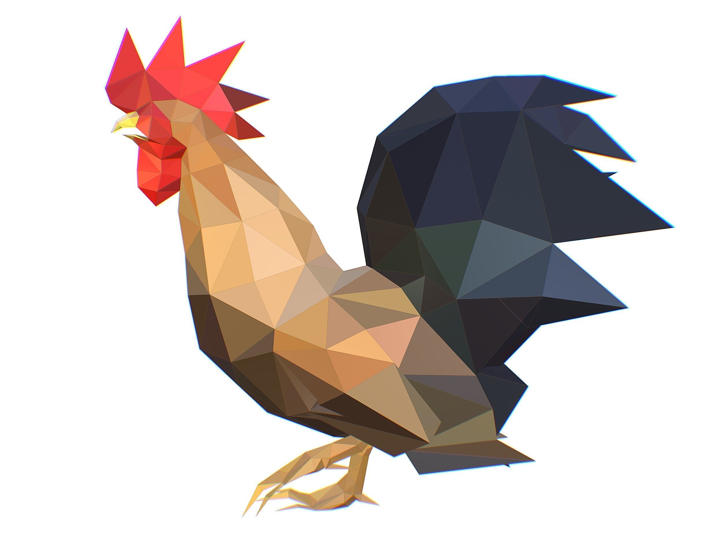 Animated Cock Lowpoly Art Style Low-poly 3D model_3
