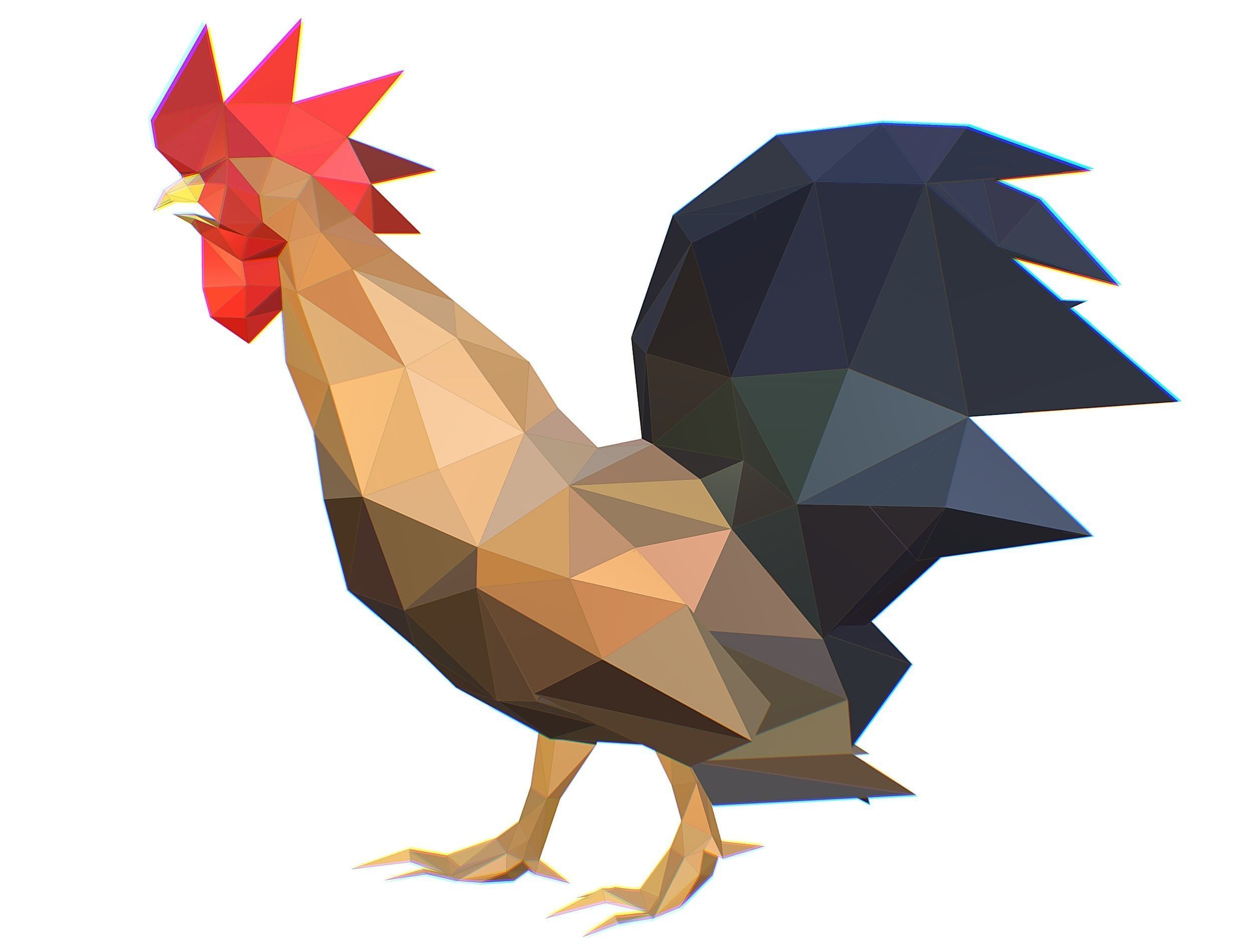 Animated Cock Lowpoly Art Style Low-poly 3D model_1