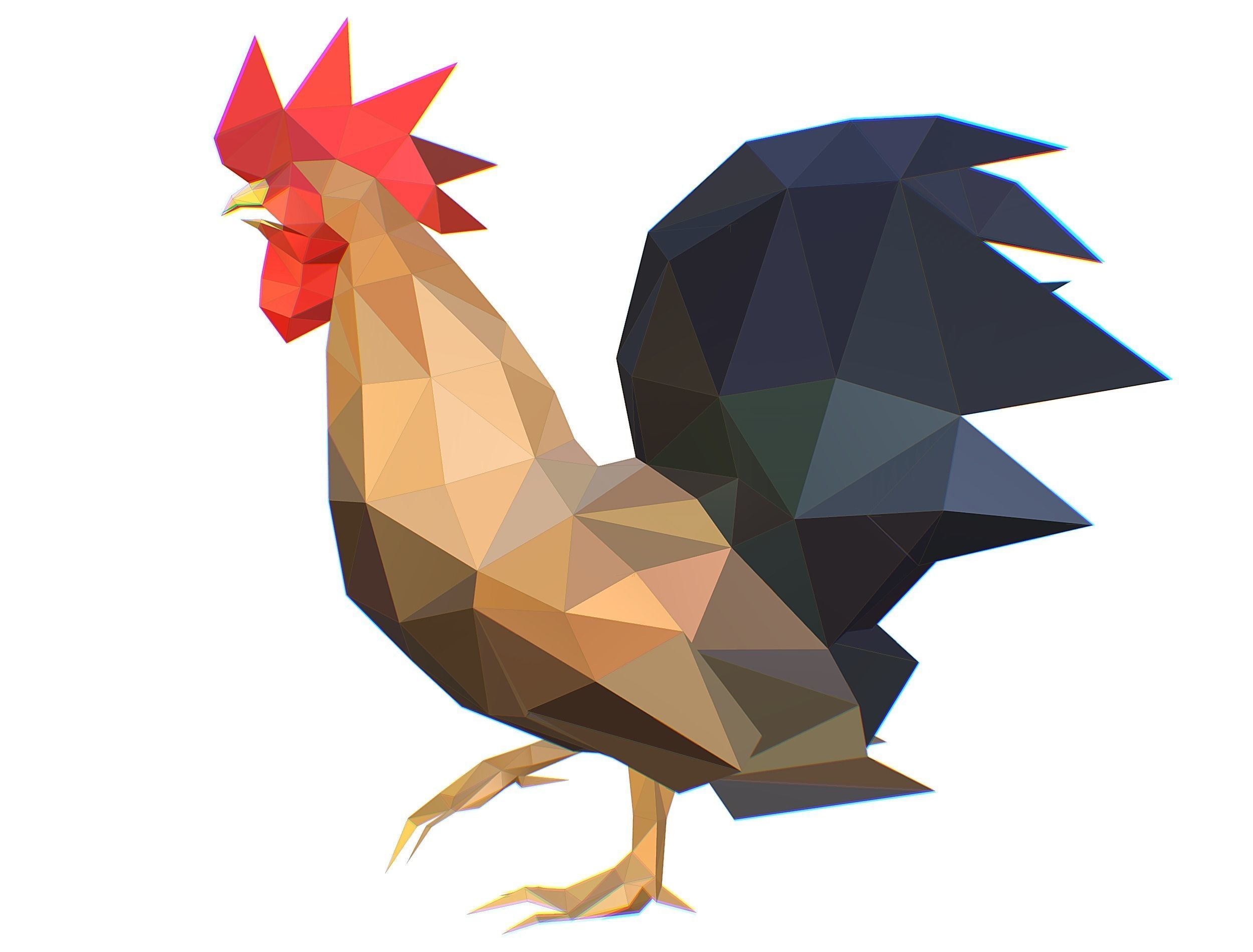 Animated Cock Lowpoly Art Style Low-poly 3D model_7