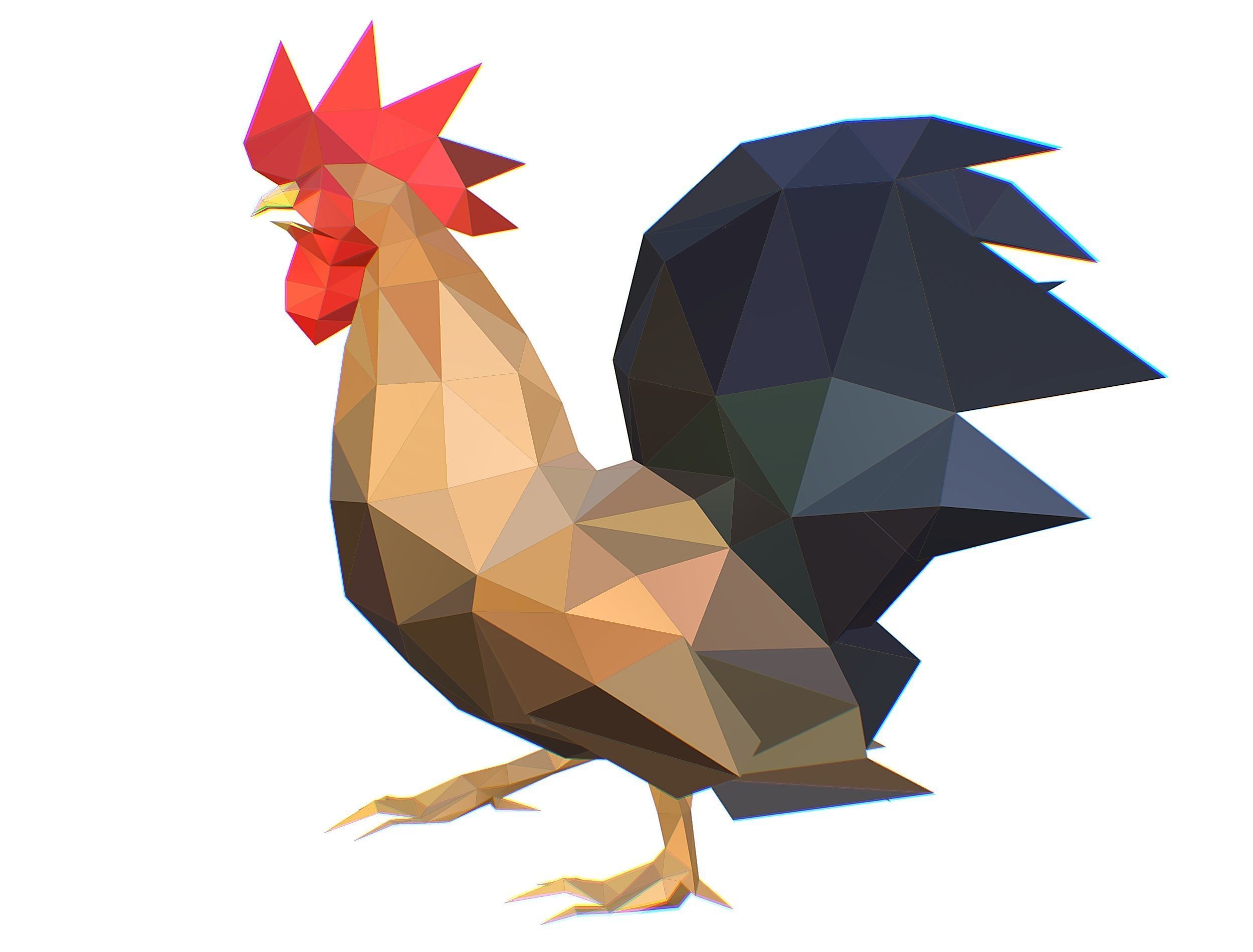 Animated Cock Lowpoly Art Style Low-poly 3D model_8