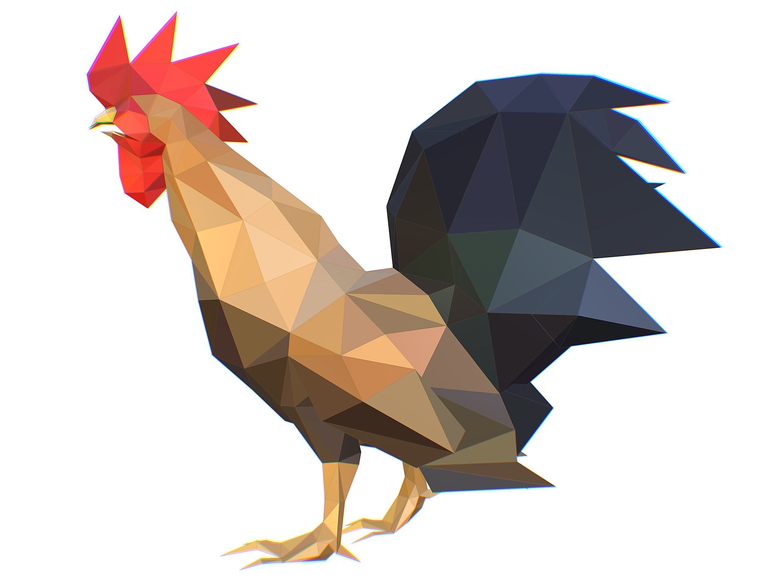 Animated Cock Lowpoly Art Style Low-poly 3D model_5