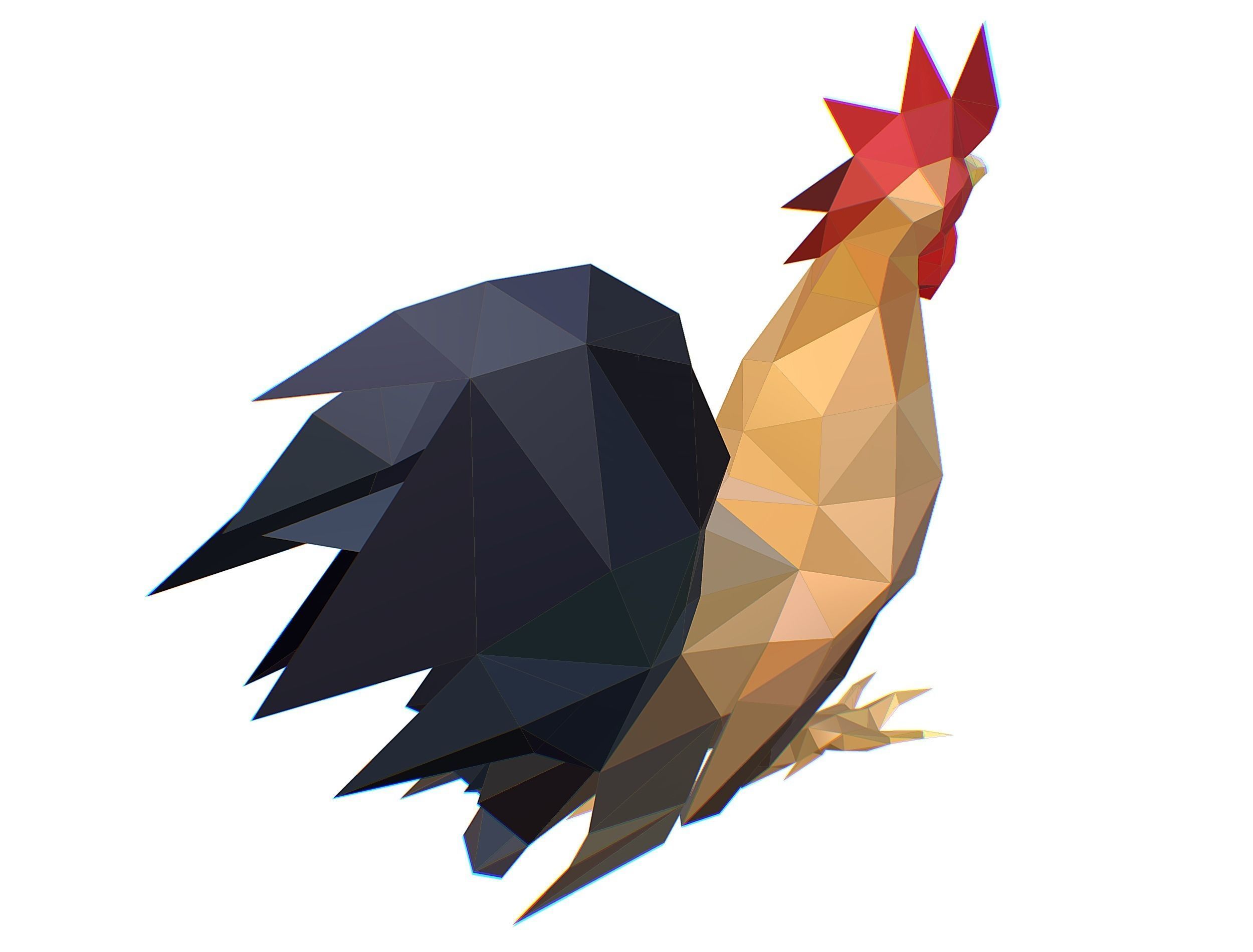 Animated Cock Lowpoly Art Style Low-poly 3D model_31