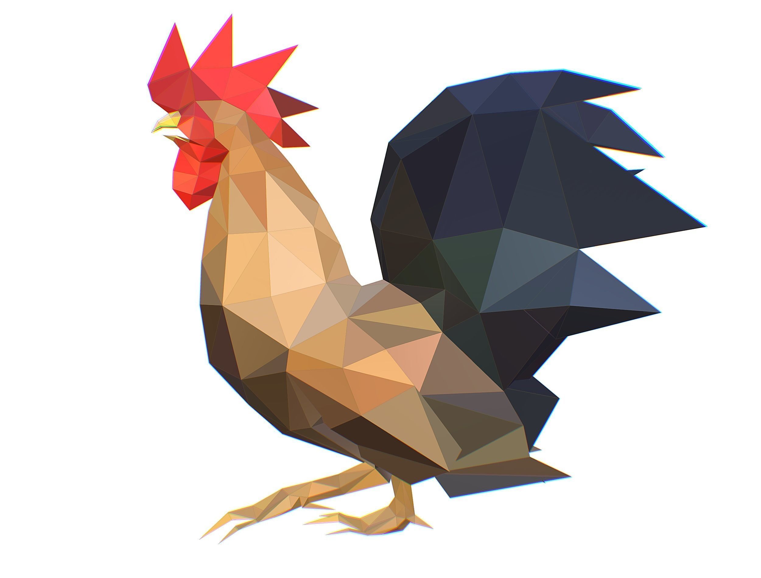 Animated Cock Lowpoly Art Style Low-poly 3D model_4